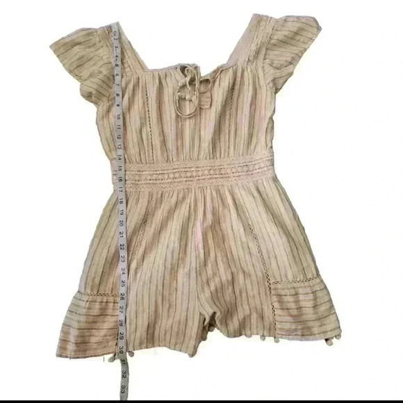American Eagle Womens Peach Striped Pom Pom Boho Effortless Chic Trendy Romper M - Picture 12 of 12